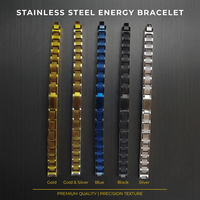 Bracelet magnétique en acier inoxydable poli miroir, style italien, avec breloques et design géométrique pour hommes - Vente en gros