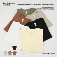 Kaos Pria 260g Ukuran Eropa Oversize Drop-shoulder Katun Murni Lengan Pendek Polos Streetwear; Merek Trendi Lintas Batas