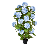 Pohon Bunga Hydrangea Pink Buatan Besar, Sentuhan Realistis, Plastik Ramah Lingkungan, Tahan UV, Bunga Palsu dalam Pot Hitam