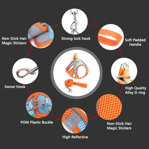 Verstelbare reflecterende veiligheids- en ademende nylon borsttuig en riemset, antislip zacht mesh vest voor katten en kleine honden - Product Image 4