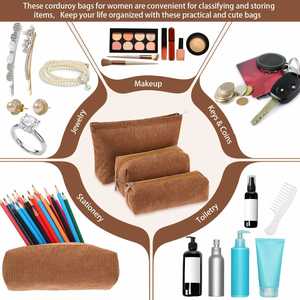 Large Capacity Corduroy <b>Pouch</b> Zipper Travel Toiletry Purse <b>Make</b> <b>up</b> Organizer Case Accessories - Product Image 4