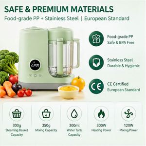 Robot culinaire pour bébé en verre de haute qualité, silencieux, avec chauffe-biberon et cuiseur vapeur pour purées, pour la maison, la voiture et le camping-car - Mixeur multifonctionnel pour nourrissons - Product Image 5