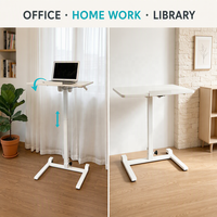 Bureau pliable réglable en hauteur pneumatiquement avec plateau rabattable et roulettes, poste de travail mobile pour la maison et le bureau
