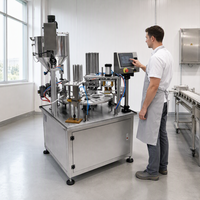 Machine de remplissage et de scellage rotative pour cuillères à miel, idéale pour les salons de thé, les hôtels, les petits-déjeuners, et l'emballage individuel de portions de miel en cuillères plastiques.