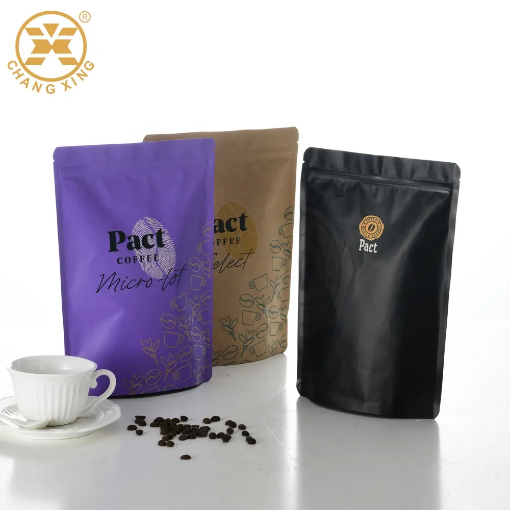 ผนึกอลูมิเนียมฟอยล์ถุงกาแฟถุงบรรจุภัณฑ์อาหารที่มีซิปวาล์ว Eco กระดาษถุงส่งกาแฟซิปล็อค