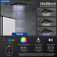Système de douche thermostatique noir avec pommeau de douche rectangulaire 14x20 pouces, tête LED à montage au plafond 6 pouces, pommeau mural et douchette à main 4