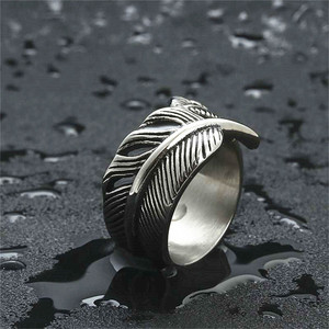 yunnique Feather <b>Ring</b> Men's Silver Retro Geometric Jewelry Gift 26029 - Product Image 5