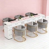 Meubles de salon de manucure en gros, table de manucure de luxe avec plateau en marbre, table de manucure blanche, bureau de manucure double ou triple places