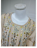 Robe de mariée longue en polyester respirant brodé à manches longues pour femme, style Jalabiya, collection automne 2025