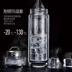 Taza de té de doble pared de vidrio con tapa de bambú de 500 ml, aislada, para regalos empresariales - Product Image 2