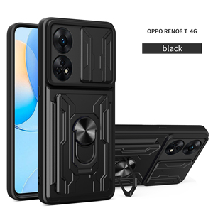 Funda con Ranura para Tarjetas para <span class=keywords><strong>OPPO</strong></span> <span class=keywords><strong>Reno</strong></span> 8T 4G/5G, Multifuncional, Protección con Ventana Deslizante, Anillo Metálico, Soporte Magnético - Product Image 1