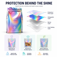Emballage de qualité alimentaire personnalisé Bonbons Noix Sac en plastique PE biodégradable Sac support en papier d'aluminium Sac en mylar holographique avec fenêtre