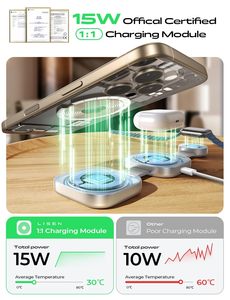 Chargeur sans fil pliable en métal LISEN, station de charge magnétique 3 en 1, support de charge portable pour téléphone, essentiel pour les voyages pour iPhone - Product Image 2