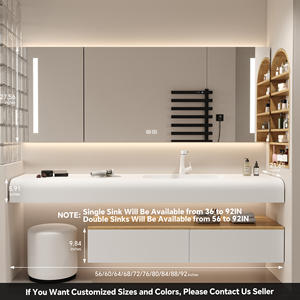 Meuble-lavabo minimaliste <span class=keywords><strong>de</strong></span> luxe léger <span class=keywords><strong>avec</strong></span> évier intégré en pierre acrylique, <span class=keywords><strong>miroir</strong></span> LED intelligent/armoire-lavabo - Product Image 6