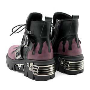Ragazza occupata WZHW24 viola pelle PU Chunky plateau stivali alla caviglia Punk stile <span class=keywords><strong>scarpe</strong></span> da donna allacciate <span class=keywords><strong>con</strong></span> fibbie in metallo <span class=keywords><strong>con</strong></span> cerniera laterale - Product Image 3