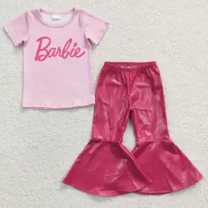 热销产品RTS儿童粉色皮革套装儿童学步服装女童服装精品套装