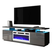 Meuble TV électrique moderne en bois long et large blanc de 70 pouces avec cheminée intégrée