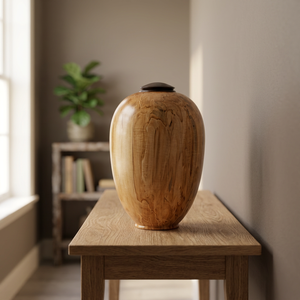 Handmade Wood Oval Shaped Urn Natural Honey Finish Organic Grain Pattern Durable Pet <b>Memorial</b> Keepsake <b>Vase</b> - Product Image 4