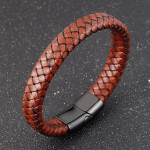 Waterproof Stainless Steel Clasp Genuine <strong>Leather</strong> <strong>Bracelet</strong> for Men - Product Image 2