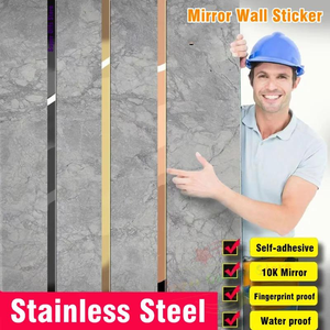 Kim loại tường Sticker gương thép không gỉ phẳng trang trí gạch cạnh TRIM Strip cho phòng khách trang trí - Product Image 5