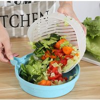 Multifunctionele keukenhulp van plastic, saladebereider, snel en makkelijk voor fruit & groenten, salade-snijder, groentesnijder, -schaaf en -kom