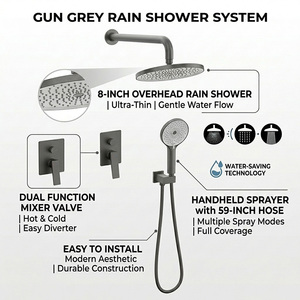 Mitigeur de douche encastré chaud/froid pour salle de bain européenne avec cartouche céramique et pommeau de douche pluie rond - Product Image 3
