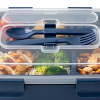 Boîte à lunch bento en PP compatible micro-ondes avec couverts, anti-fuite, conteneur alimentaire portable