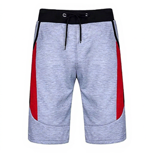 Shorts Bermuda Homme Gris à Rayures Latérales Rouges, Taille Mi-Haute, en Polyester Tricoté Respirant, Style Décontracté et Sportif - Product Image 1