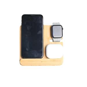 <span class=keywords><strong>Chargeur</strong></span> sans fil en bambou 3-en-1 avec LOGO personnalisé pour iPhone 16 15 <span class=keywords><strong>Pro</strong></span> Max IWatch <span class=keywords><strong>AirPods</strong></span> 15W Charge rapide sans fil PD pour ordinateur portable - Product Image 2