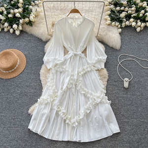 Vestidos Mujer Dama Elegante Modesto <span class=keywords><strong>Issey</strong></span> <span class=keywords><strong>Miyake</strong></span> <span class=keywords><strong>Vestido</strong></span> Plisado 3D Ruffle Linterna Manga Vestidos Plisados Mujeres Casual - Product Image 2