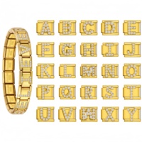Pulsera de dijes italiana personalizada con nombre, chapada en oro, con diamantes de imitación, de acero inoxidable, para mujer, regalo de joyería de moda