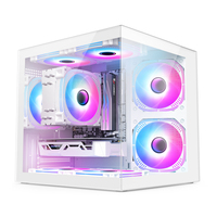 Horizontal White ATX Full Tower Gaming Computer Case with Panoramic Sea View Design Tempered Glass Front with Fan in Stock