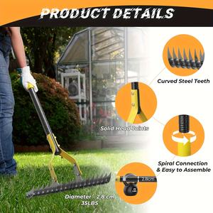 Râteau à désherbage de pelouse à double <span class=keywords><strong>action</strong></span> robuste, hauteur réglable, râteau manuel pour ameublir le sol et aérer les pelouses - Product Image 1