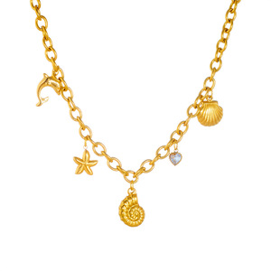 European American Style Ocean Series Chunky Chain Starfish Shell Dolphin Conch Stainless Steel Necklace Gift - Product Image 5