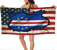 Serviette de plage promotionnelle personnalisée avec drapeaux du Cap-Vert et des États-Unis, serviette de plage en microfibre de haute qualité, séchage rapide, absorbante