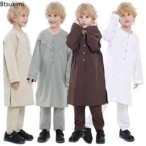 Nouvelle Robe pour Enfants d'Arabie Saoudite, Vêtements Musulmans, <span class=keywords><strong>Qamis</strong></span> pour Garçons, Jubba Thobe, <span class=keywords><strong>Ensemble</strong></span> 2 Pièces, Vêtements Islamiques, Abaya Kaftan pour Hommes, Tenue de Fête - Product Image 1