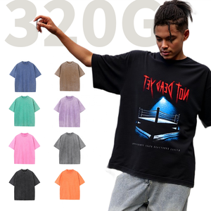 SHENGSHI T-shirt homme personnalisé 320g Pigment lavage rétro régulier col rond quotidien doux avec impression personnalisée en gros t-shirt décontracté pour l'équipe - Product Image 1