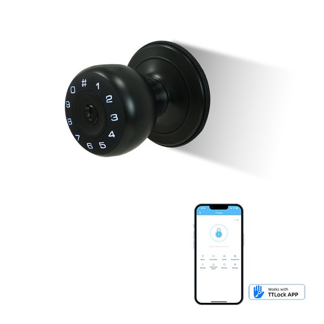 Volibel Biometric Fingerprint & Tuya Smart Cylinder round Knob Door Lock with WiFi Network App Key Unlock for Wood Doors
