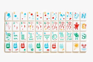 Jeu de tuiles de mahjong classique avec motifs et chiffres colorés pour 4 joueurs, jeu portable - Product Image 1