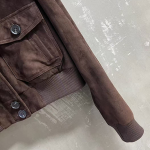 Jxwatcher Autumn Real <strong>Suede</strong> Sheepskin Coat Bomber Zipper Long Sleeves Warm Windproof Custom Dark Brown Leather <strong>Jacket</strong> for <strong>Women</strong> - Product Image 5