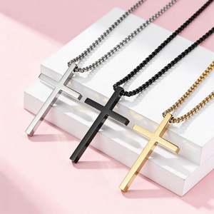 Collar de Acero Inoxidable Pulido Simple de Varios Tamaños, Collar Cristiano con Cruz de Jesús para Mujer, Negro, para Hombre - Product Image 3