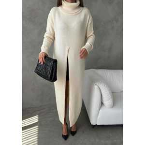 Vestido de Punto con Cuello de Pescador 1508, Vestido Camisero Casual a Rayas de Viscosa, Corte en A, con Decoración de Botones, Largo Midi para la Temporada de Invierno - Product Image 5