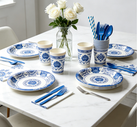 Ensemble de vaisselle jetable à thème porcelaine bleue et blanche, style chinois, kit de vaisselle pour fête