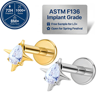 Pendientes de Titanio Grado Implante ASTM F136 JIAXIN con Zirconia y Baño de Oro de 18K, Roscados Internamente, para Labret, Hélix, Tragus, Labio, para Bodas y Uso Corporal