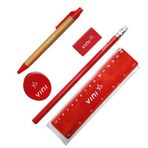 Ensemble de papeterie rouge <span class=keywords><strong>6</strong></span> pièces avec trousse à crayons, logo personnalisé, kit de fournitures scolaires, ensemble cadeau pour étudiants, cadeaux promotionnels pour la rentrée scolaire - Product Image 3