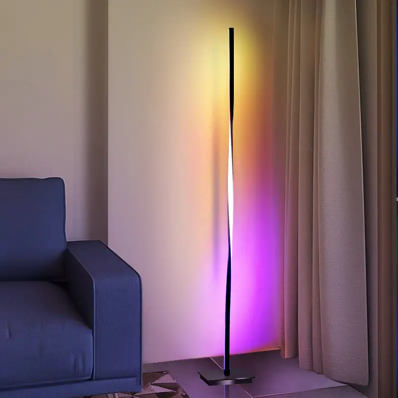 Minimalizm renkli değişen dim arka plan atmosferi Esports eğlence odası Modern LED RGB köşe zemin lambası