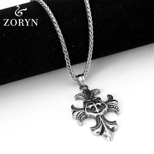 Collares con Colgante de Cruz de Flor-de-lis de Acero Inoxidable, Joyería de Moda Gótica Punk Vintage de Acero de Titanio para Hombre - Product Image 2