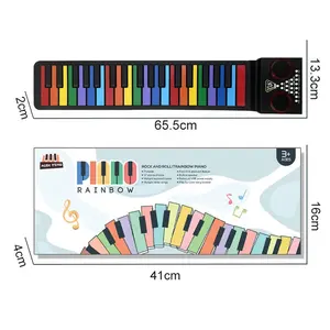 Samtoy-teclado electrónico plegable portátil para bebé, 37 teclas, de silicona, Arco Iris, Piano Musical, alfombrilla de silicona enrollada