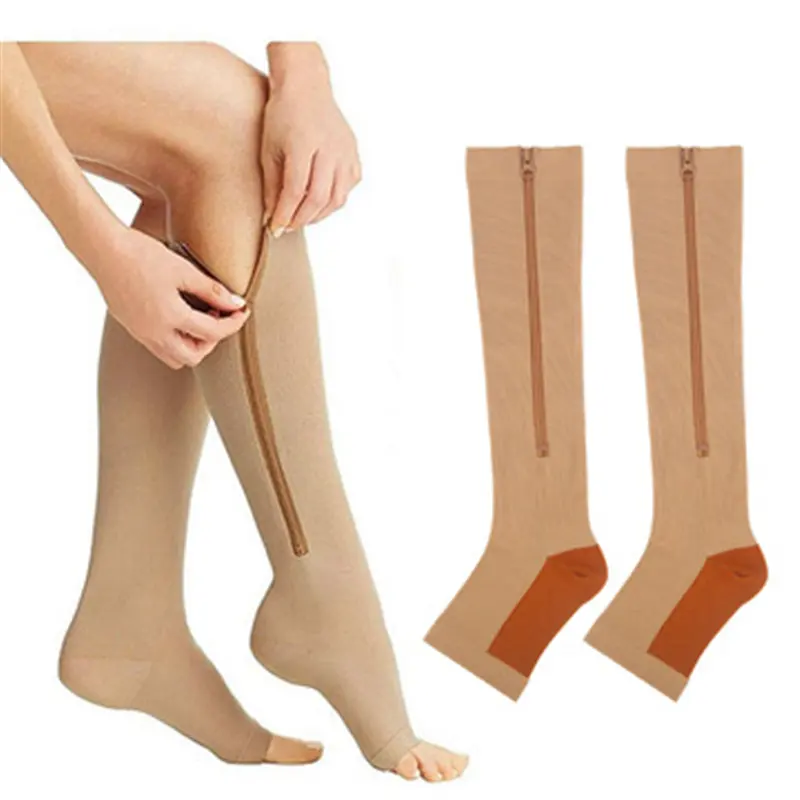 Alta elástica unisex Compressão zip meias profissional perna Proteção meias longas para homens e mulheres Respirável de secagem rápida