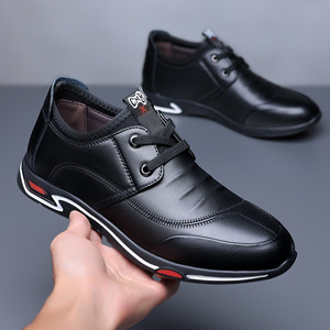 Chaussures décontractées en cuir à lacets pour hommes, bout rond, dessus en cuir véritable, semelle extérieure en caoutchouc, confortables, mode automne, chaussures bateau - Product Image 4